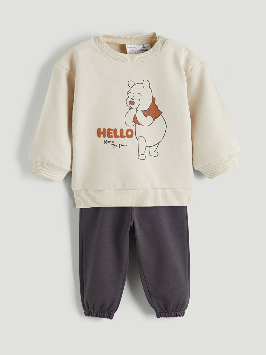 Bej Winnie the Pooh Baskılı Erkek Bebek Sweatshirt ve Eşofman Alt