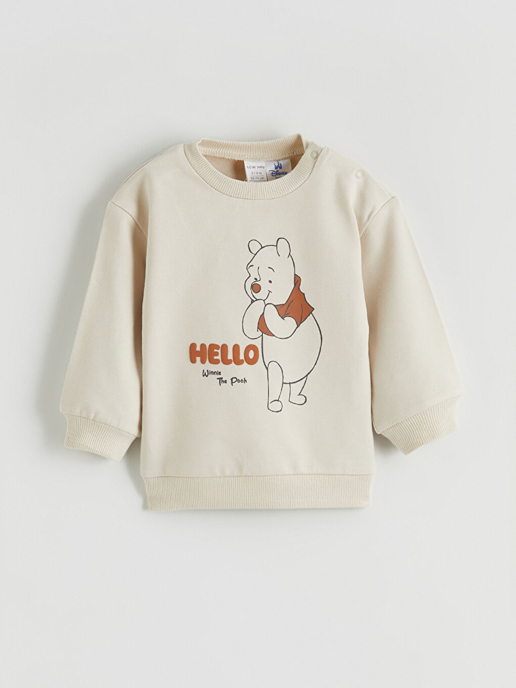 Bej Winnie the Pooh Baskılı Erkek Bebek Sweatshirt ve Eşofman Alt-1