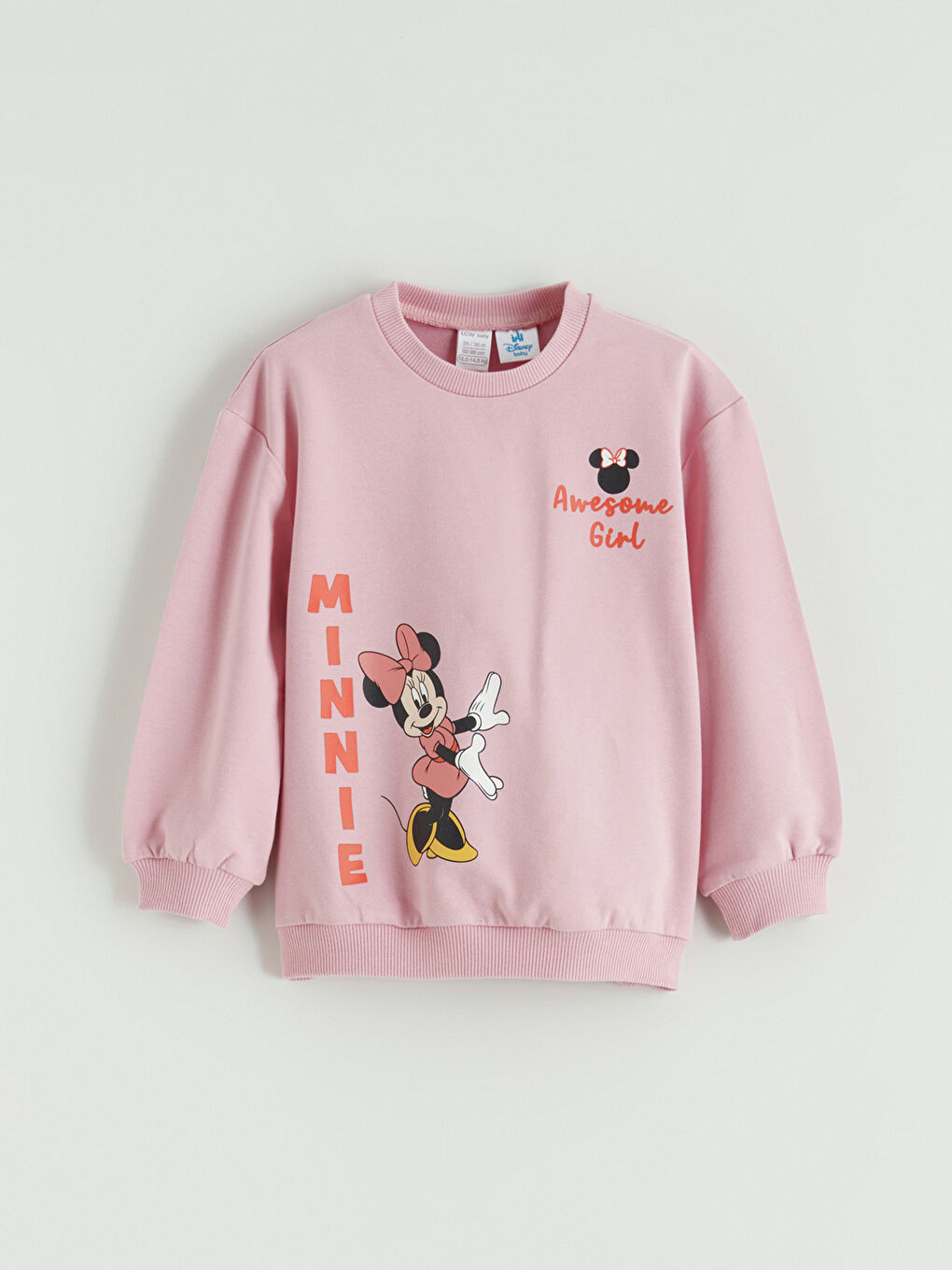Pembe Bisiklet Yaka Minnie Mouse Baskılı Kız Bebek Sweatshirt ve Tayt-1