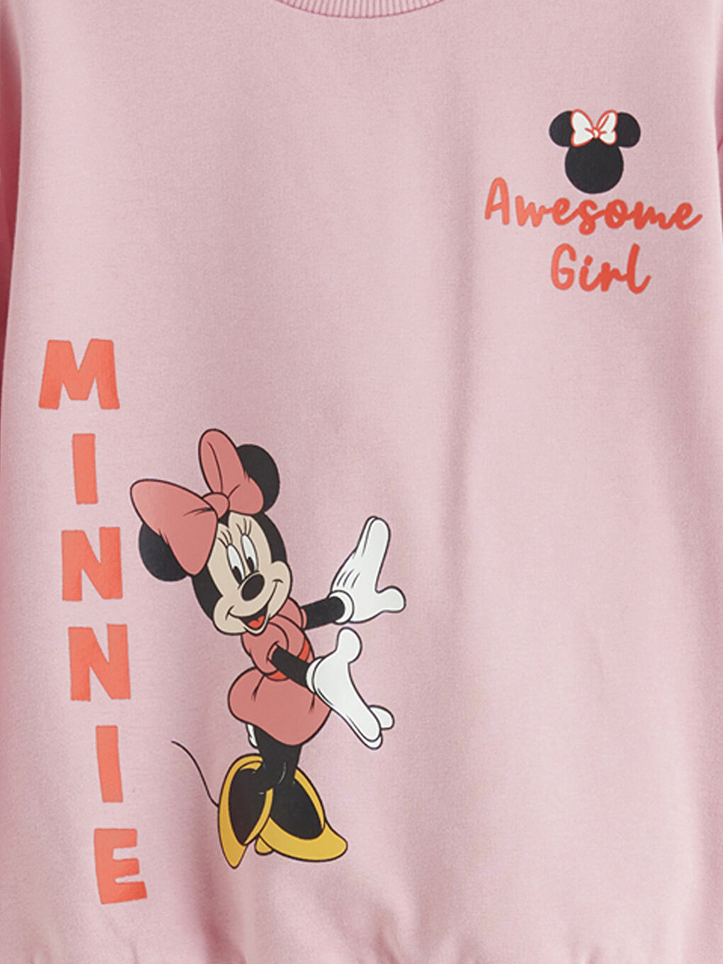 Pembe Bisiklet Yaka Minnie Mouse Baskılı Kız Bebek Sweatshirt ve Tayt-2