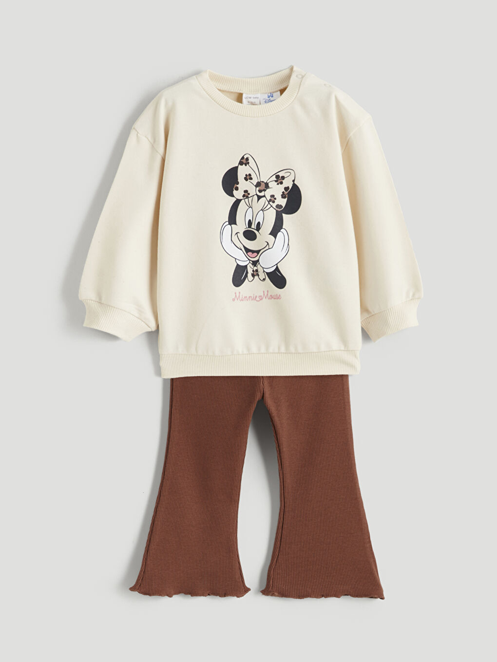 Bej Minnie Mouse Baskılı Kız Bebek Sweatshirt ve Tayt