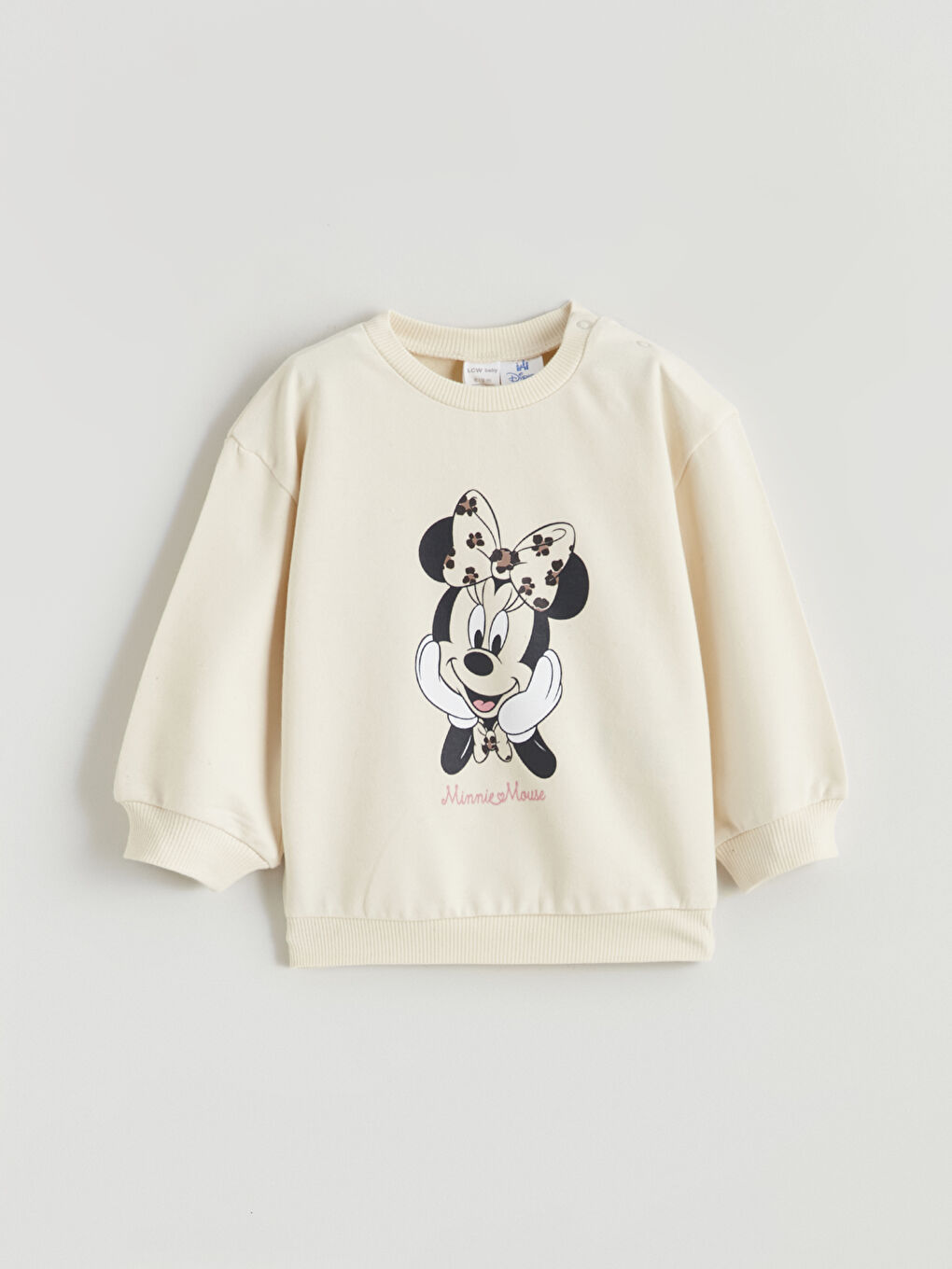 Bej Minnie Mouse Baskılı Kız Bebek Sweatshirt ve Tayt-1