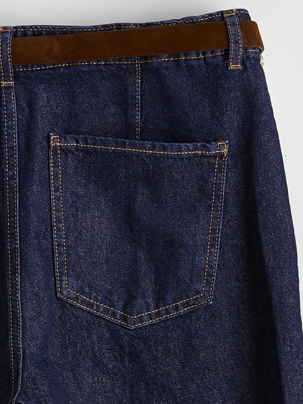 İndigo Beli Kemerli Wideleg Kadın Jean Pantolon-5