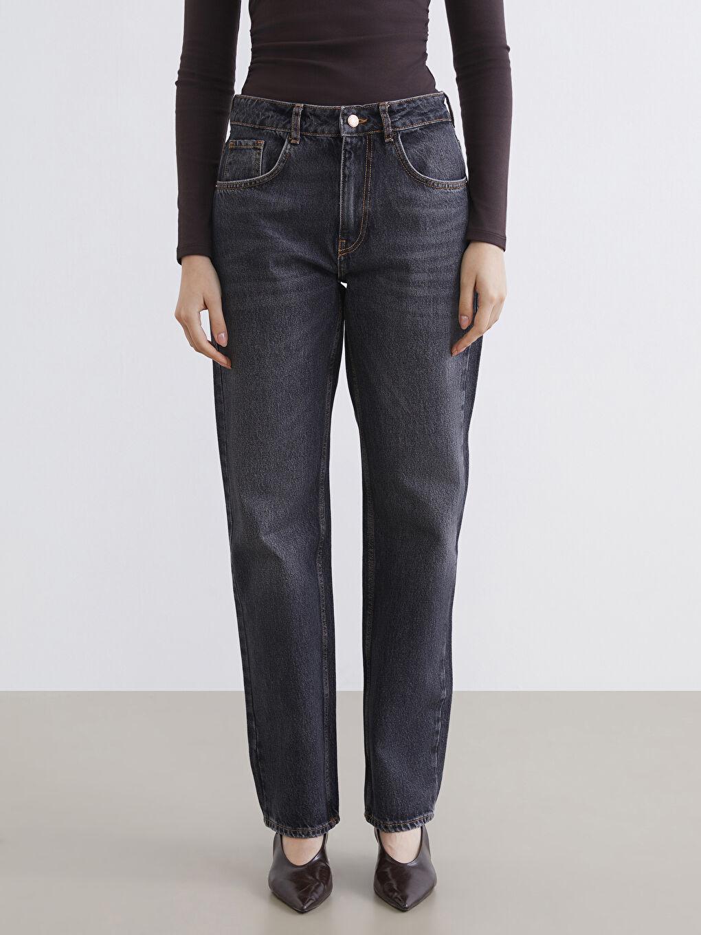 Siyah Boyfriend Fit Kadın Jean Pantolon-2