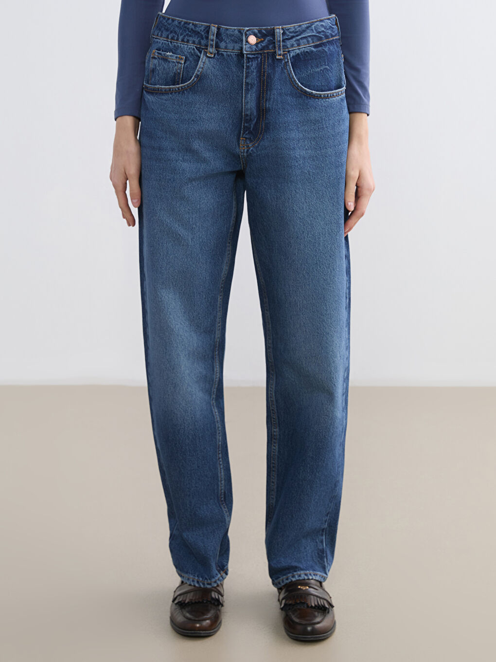 İndigo Boyfriend Fit Kadın Jean Pantolon-1