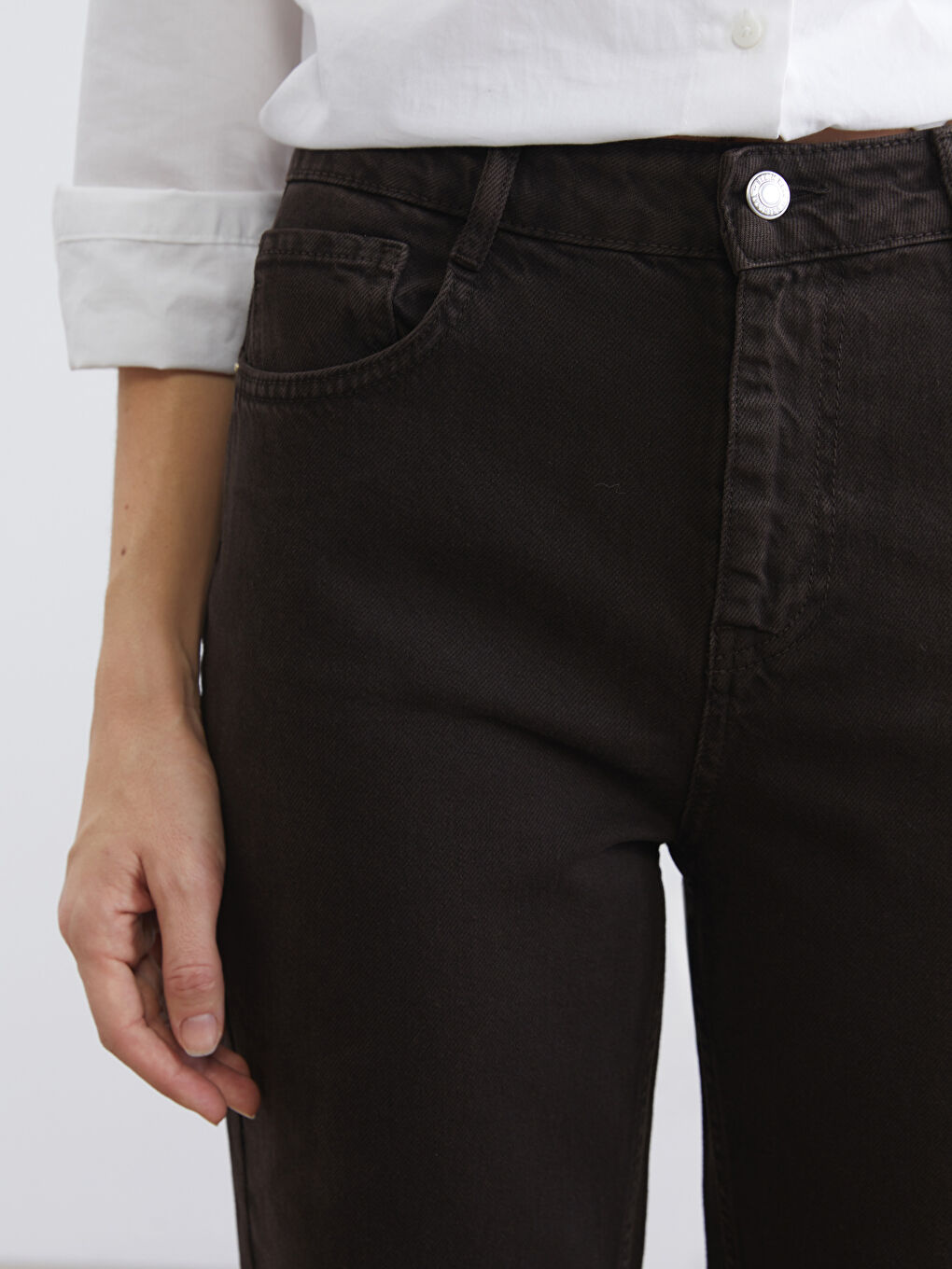 Kahverengi Straight Fit Kadın Jean Pantolon-2