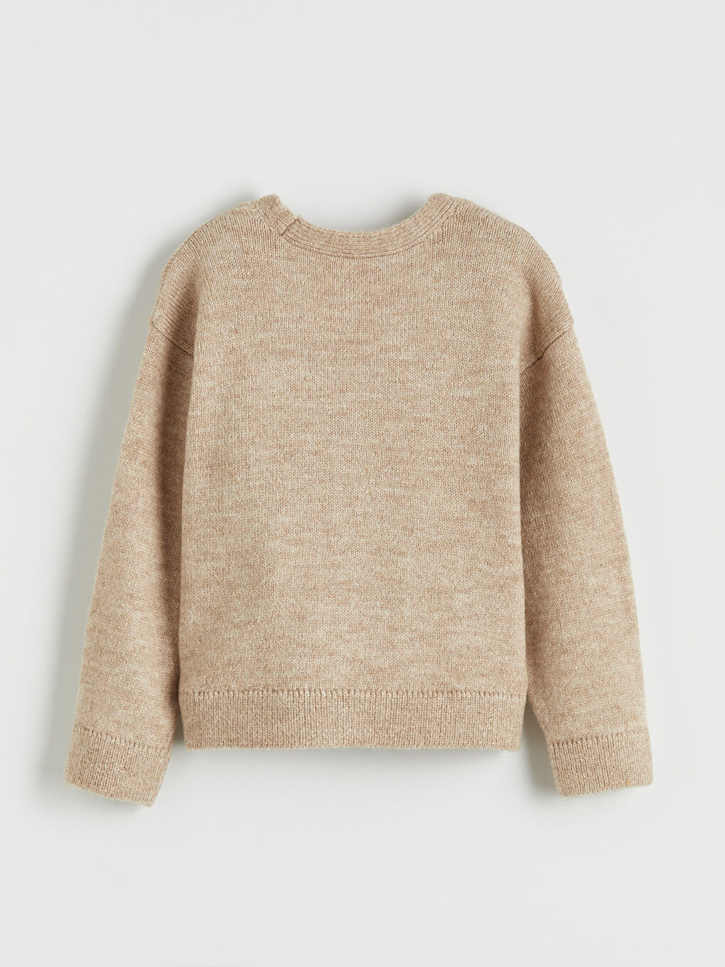 Kahverengi V Yaka Desenli Kız Çocuk Triko Hırka-1