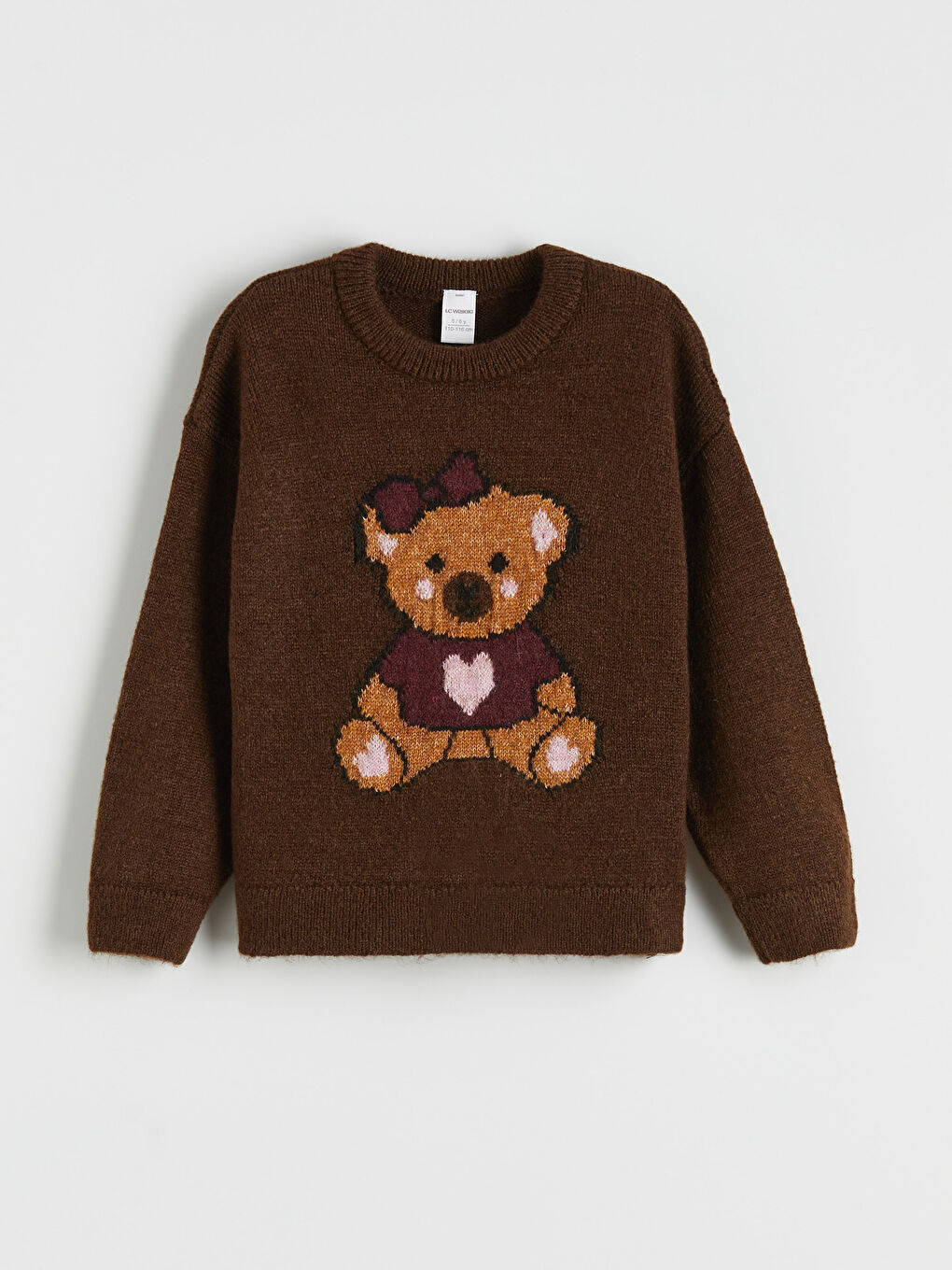 Kahverengi Desenli Kız Çocuk Triko Kazak