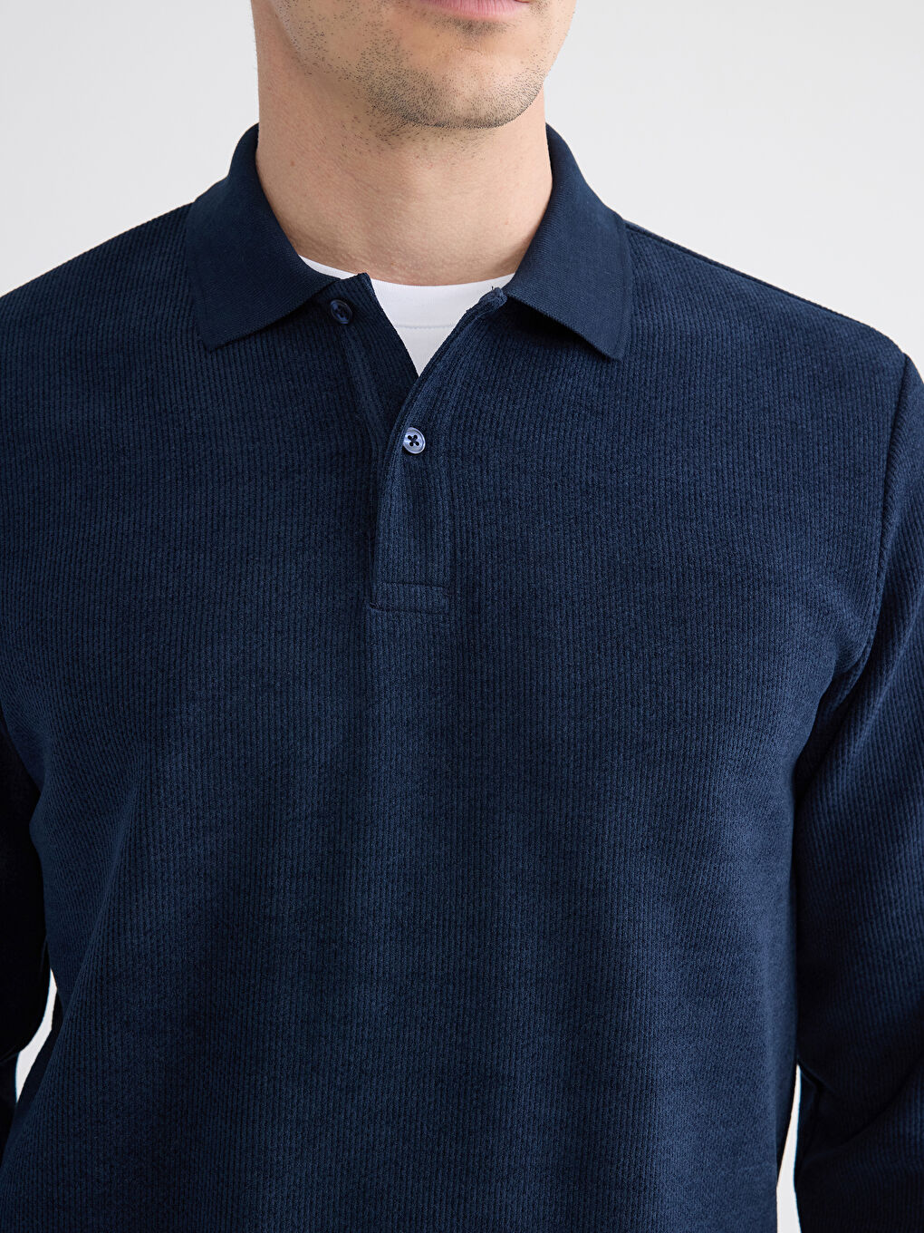 Lacivert Polo Yaka Erkek Sweatshirt-2