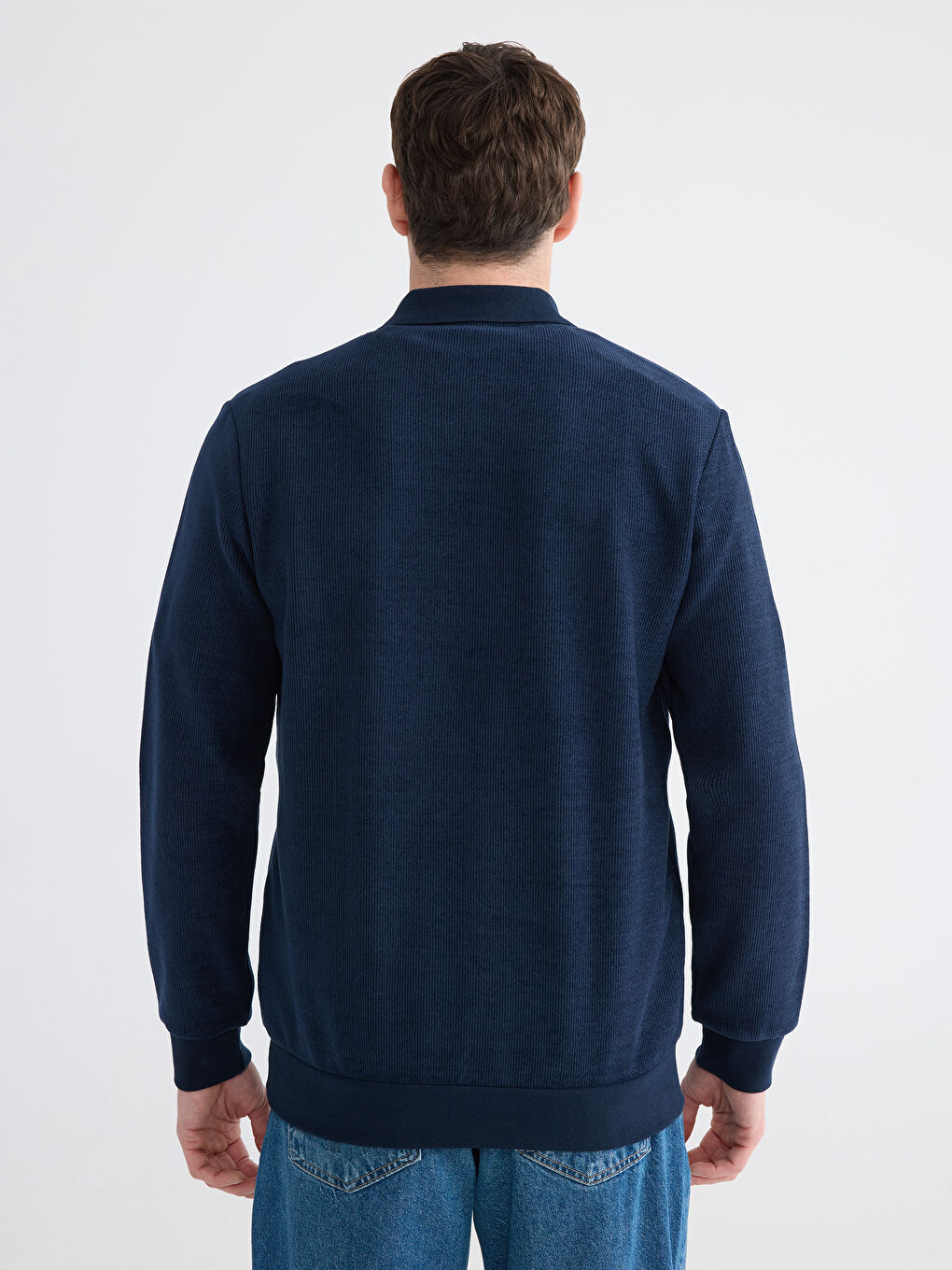 Lacivert Polo Yaka Erkek Sweatshirt-3