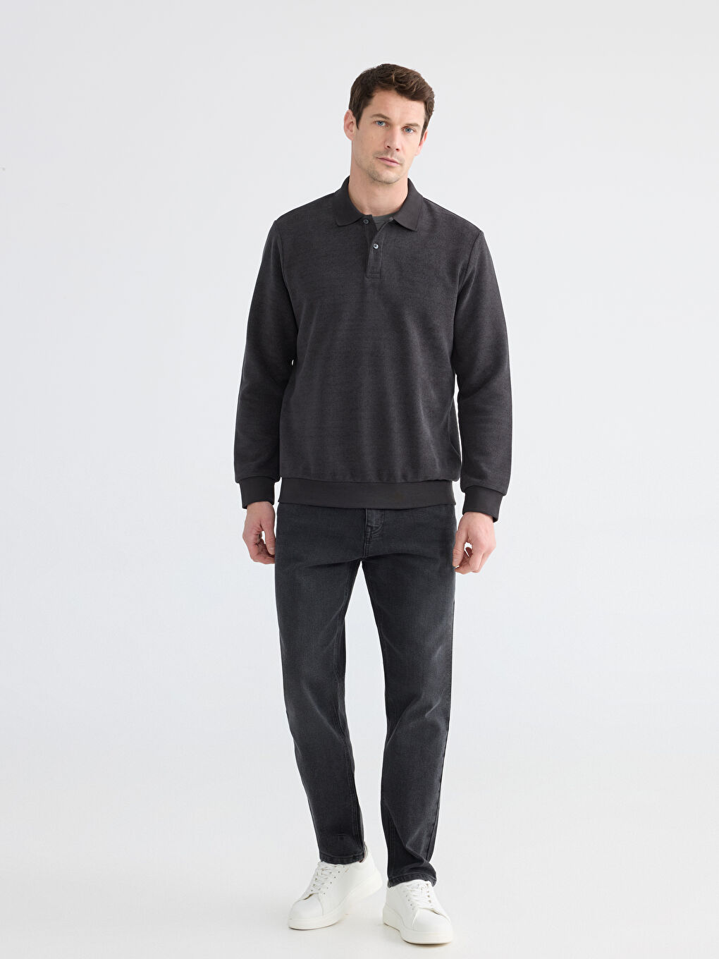 Antrasit Polo Yaka Erkek Sweatshirt-1