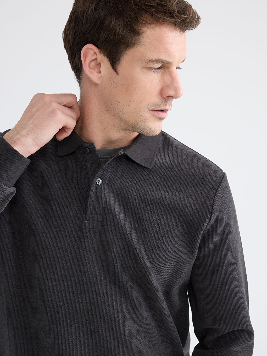 Antrasit Polo Yaka Erkek Sweatshirt-2