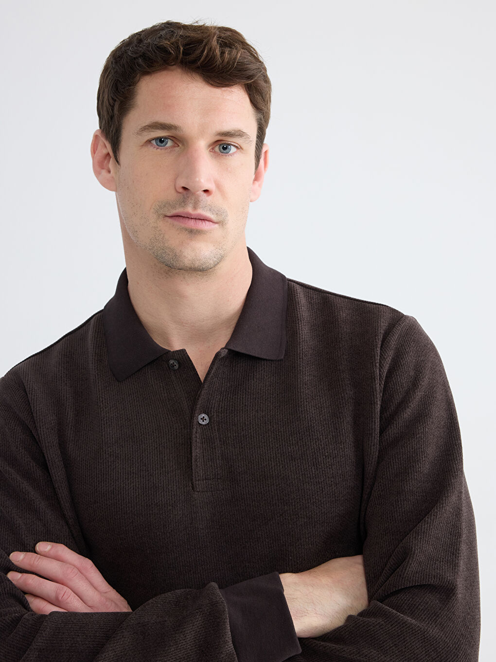 Kahverengi Polo Yaka Erkek Sweatshirt-2