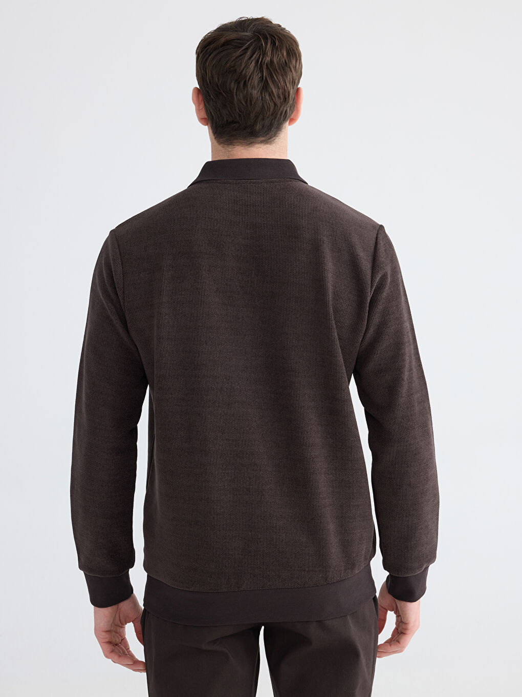 Kahverengi Polo Yaka Erkek Sweatshirt-3