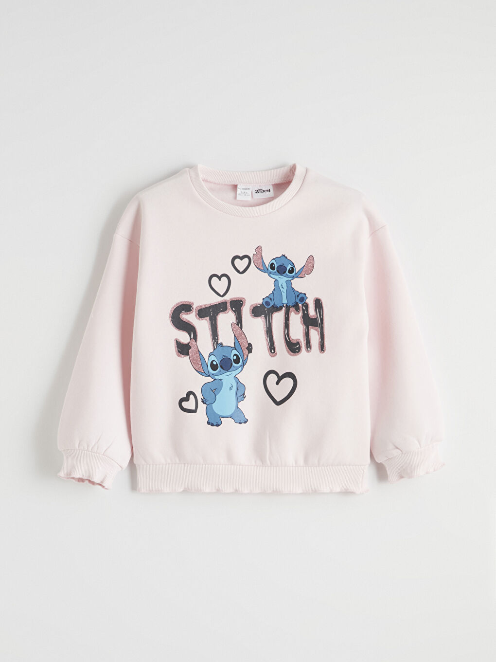 Pembe Stitch Baskılı Kız Çocuk Sweatshirt ve Tayt-1