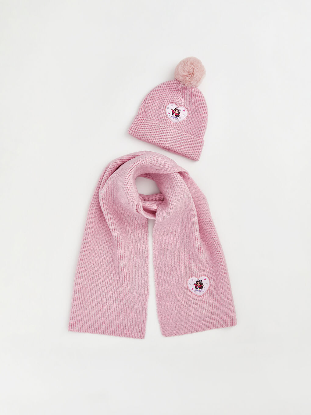 Pembe Gabbys Doll House Baskılı Kız Çocuk Atkı ve Bere