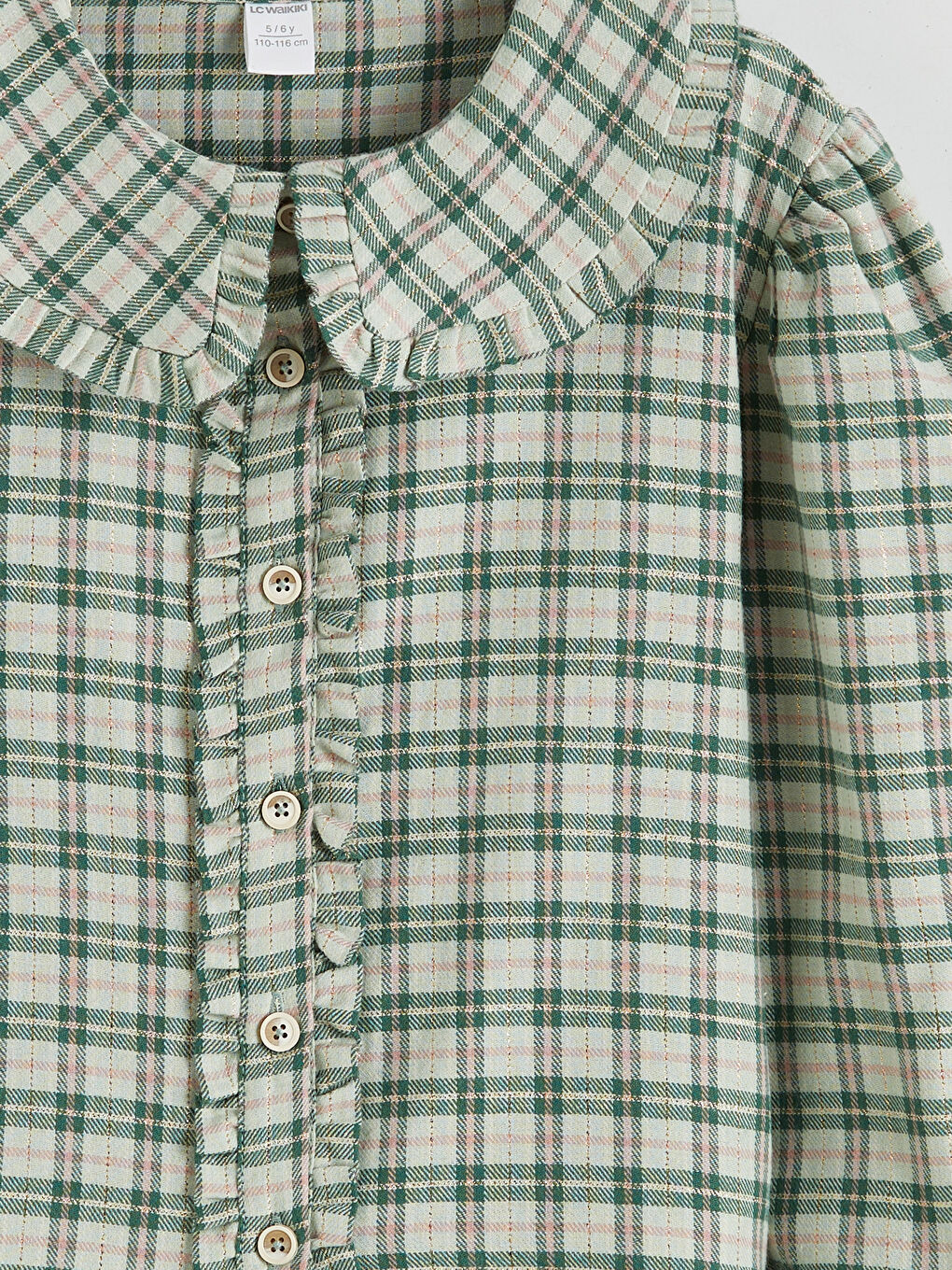 Yeşil Bebe Yaka Ekose Kız Çocuk Gömlek-2