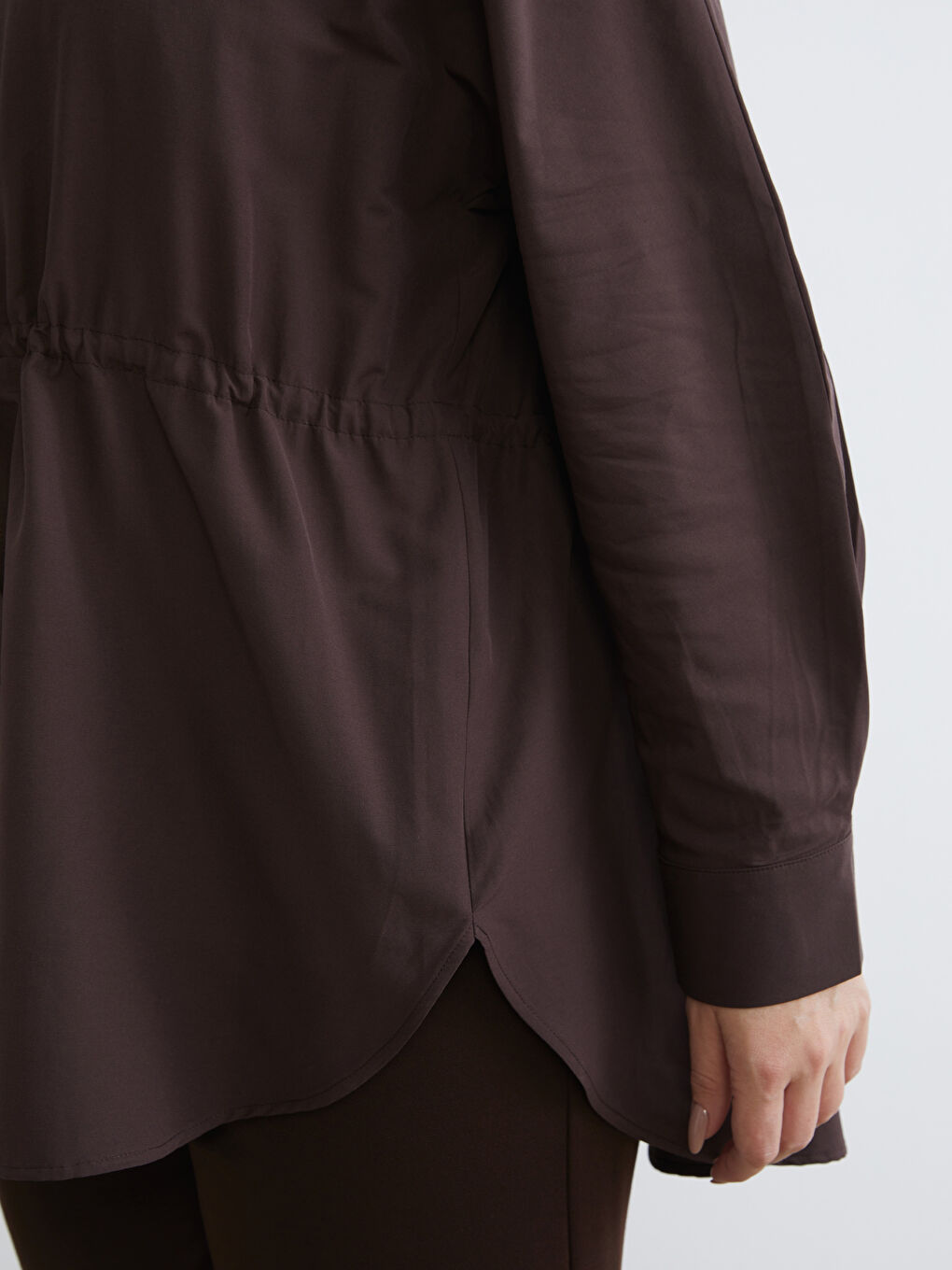 Kahverengi Büyük Beden Poplin Kadın Gömlek-2