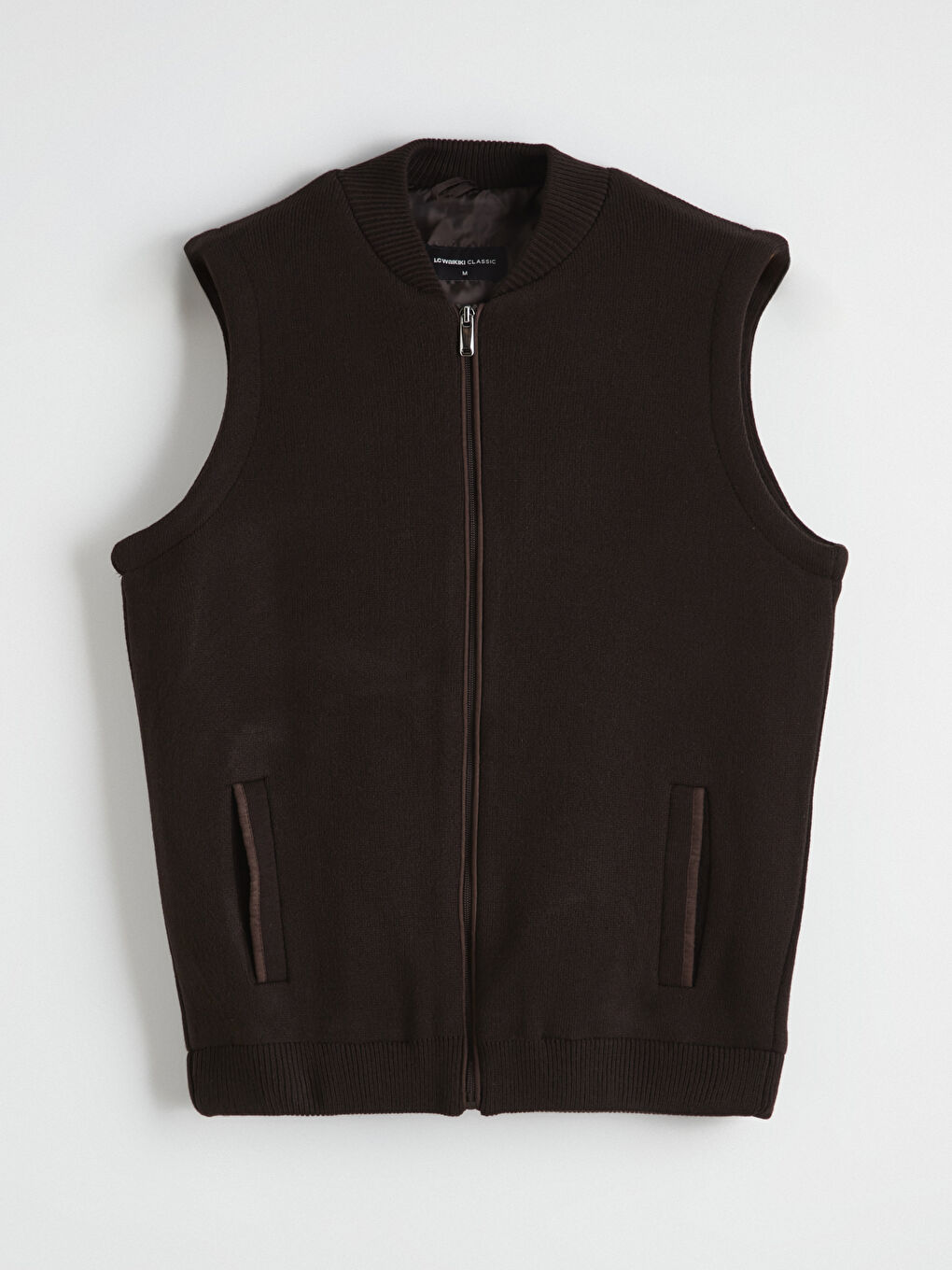 Kahverengi Standart Kalıp Kolej Yaka Erkek Triko Yelek