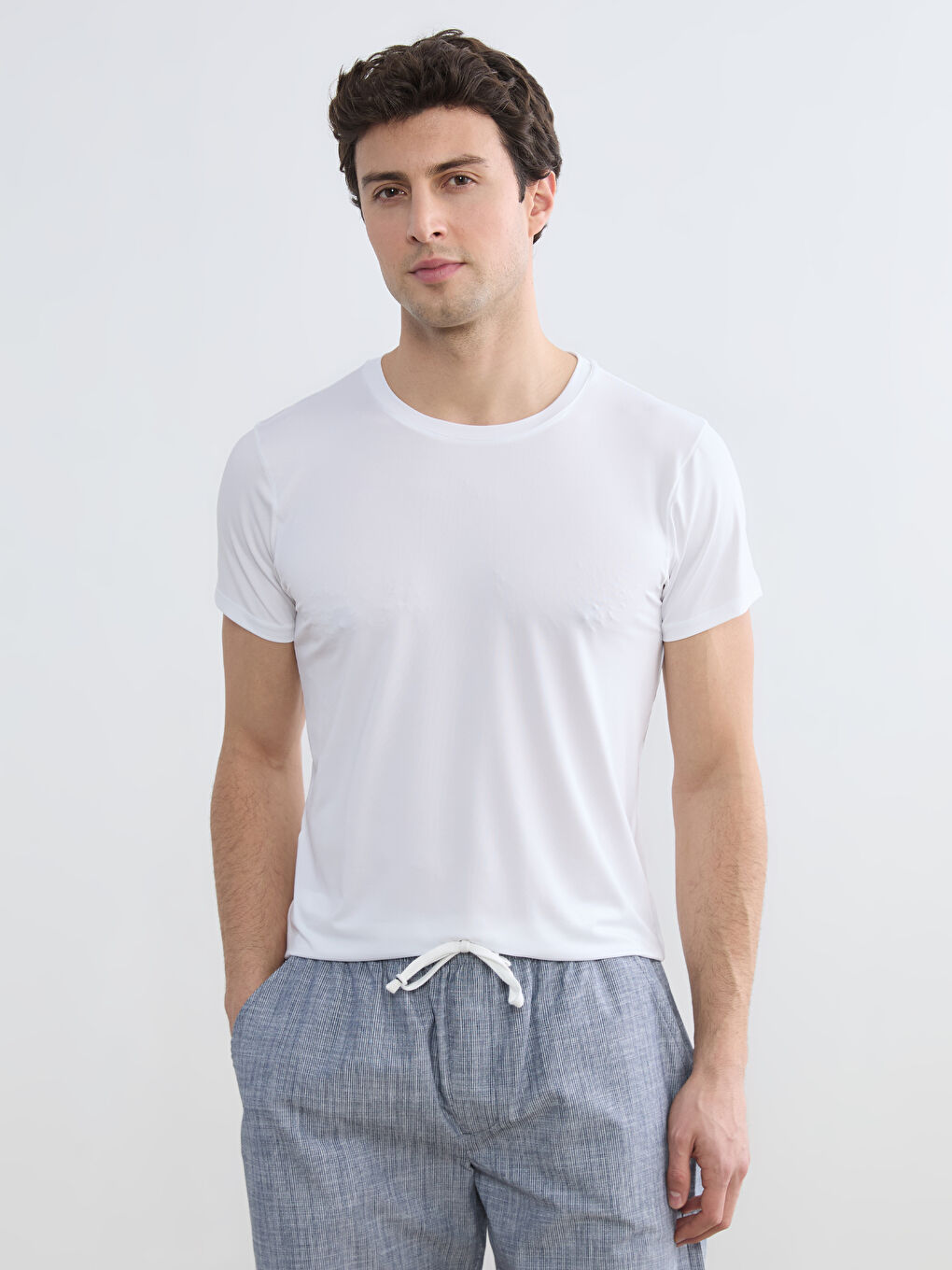 Beyaz Bisiklet Yaka Erkek İç Giyim Atlet