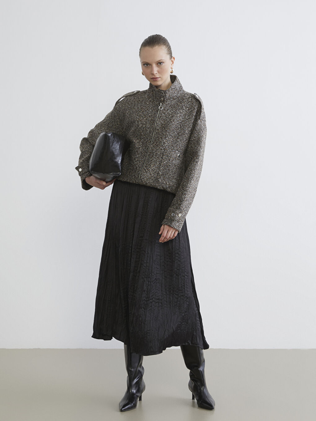 Gri Dik Yaka Oversize Kadın Ceket-1