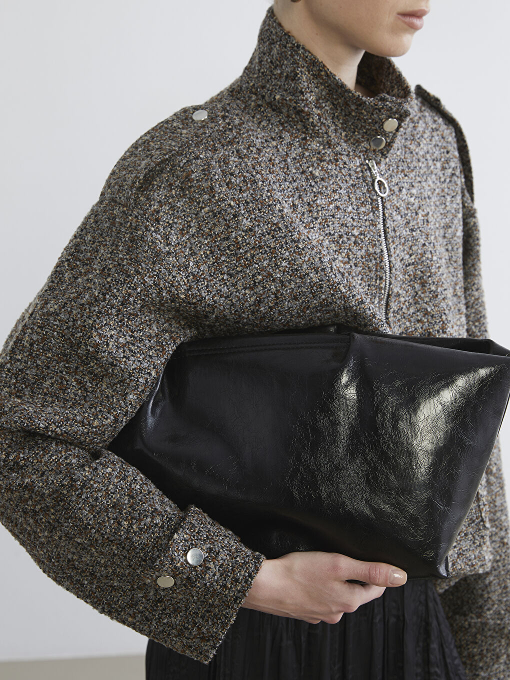 Gri Dik Yaka Oversize Kadın Ceket-3