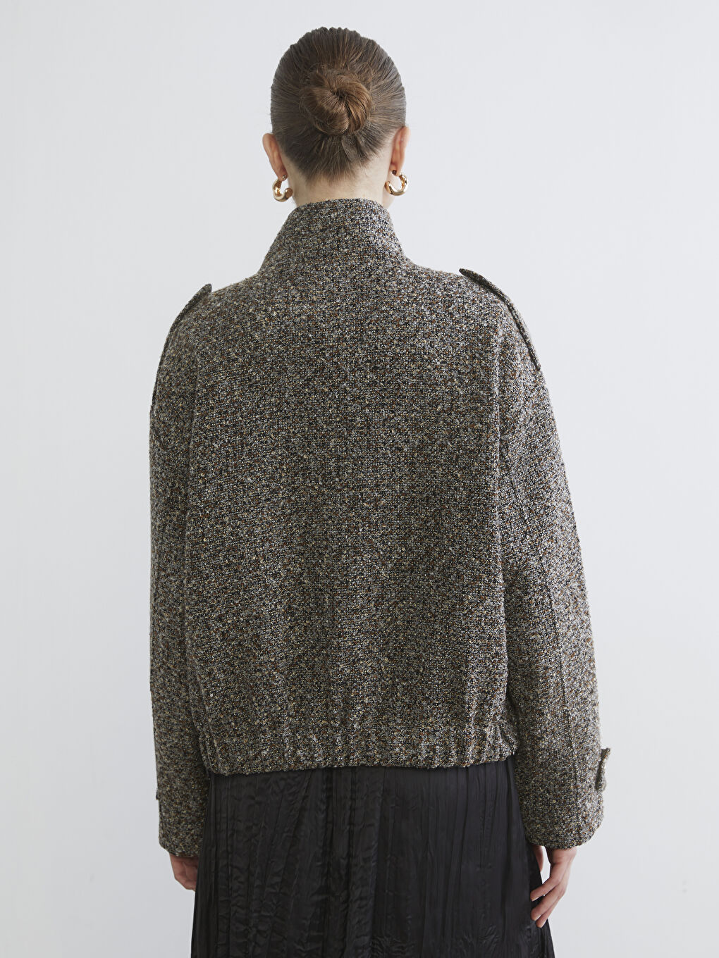 Gri Dik Yaka Oversize Kadın Ceket-4