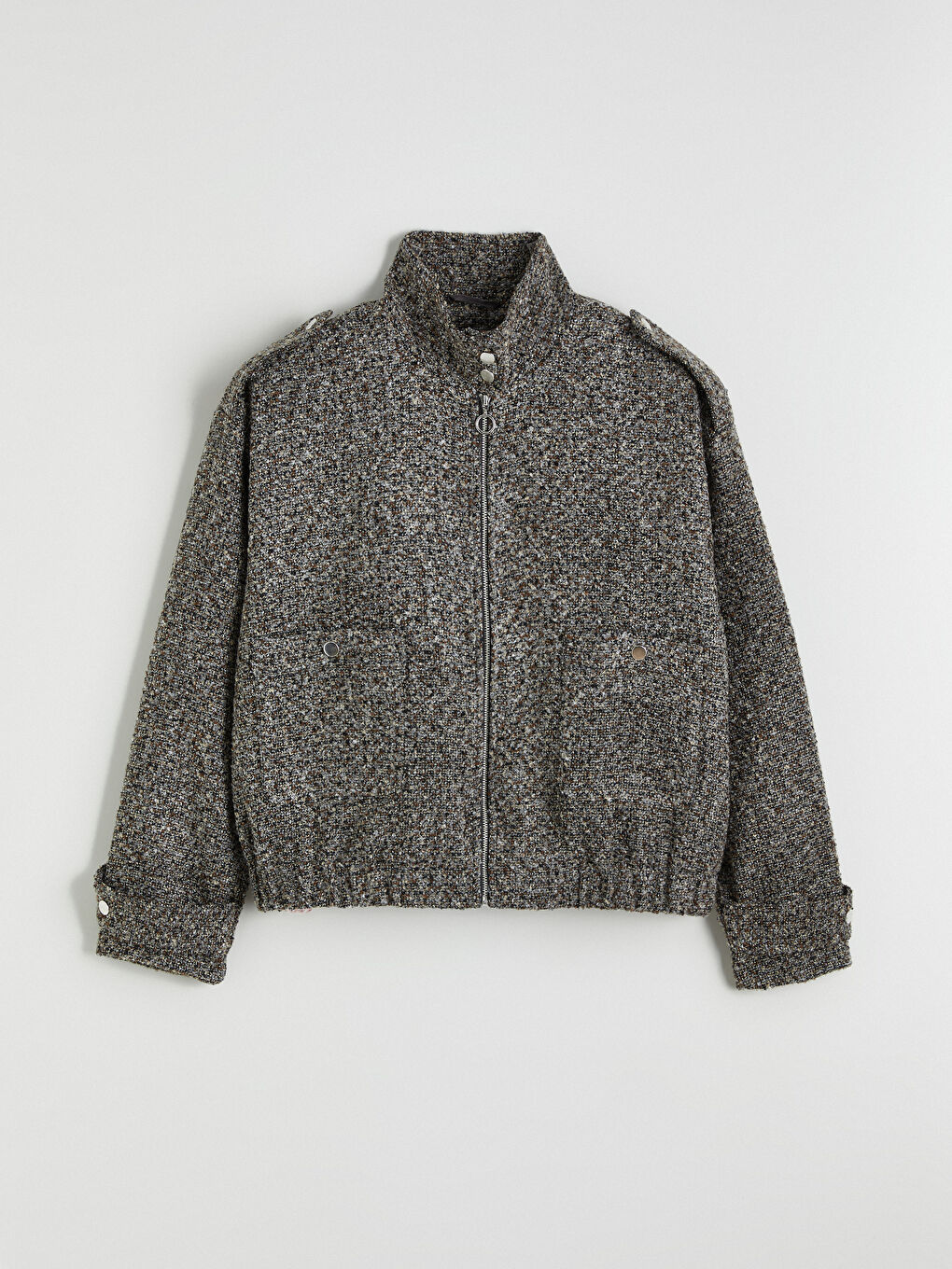 Gri Dik Yaka Oversize Kadın Ceket-5