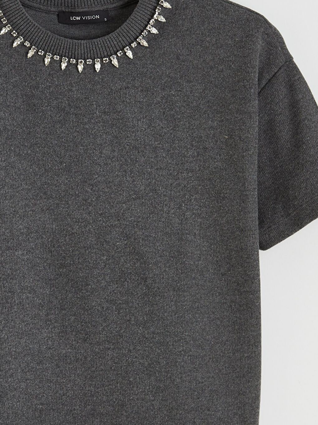 Antrasit Bisiklet Yaka Taşlı Kadın Triko Kazak-1