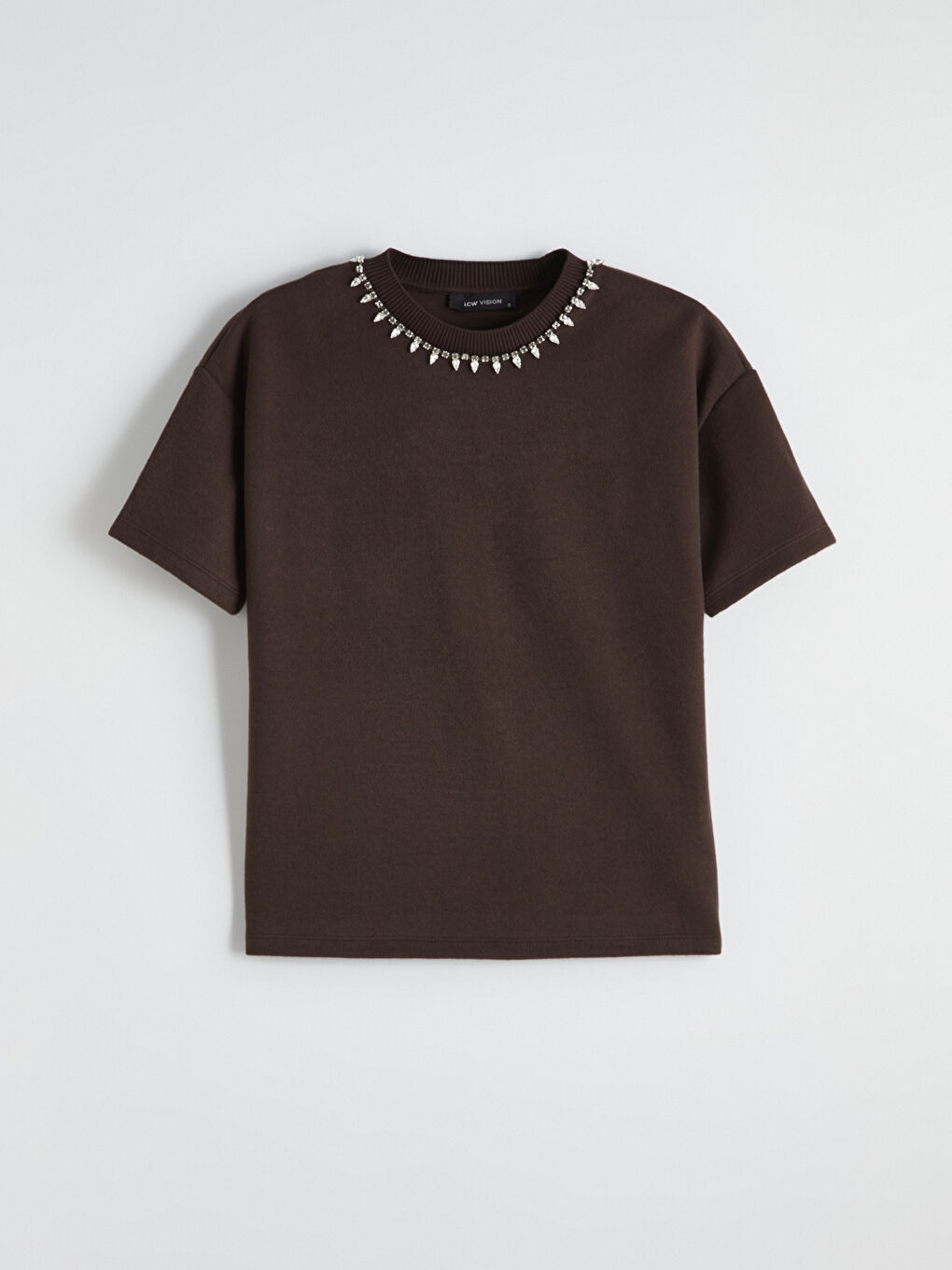 Kahverengi Bisiklet Yaka Taşlı Kadın Triko Kazak