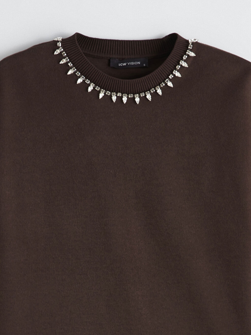 Kahverengi Bisiklet Yaka Taşlı Kadın Triko Kazak-1