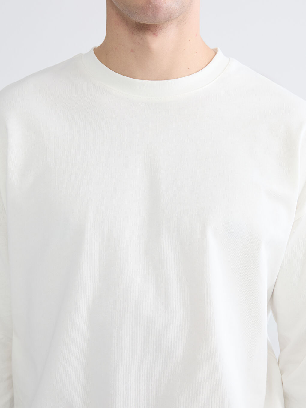 Ekru Bisiklet Yaka Uzun Kollu Erkek Tişört-2