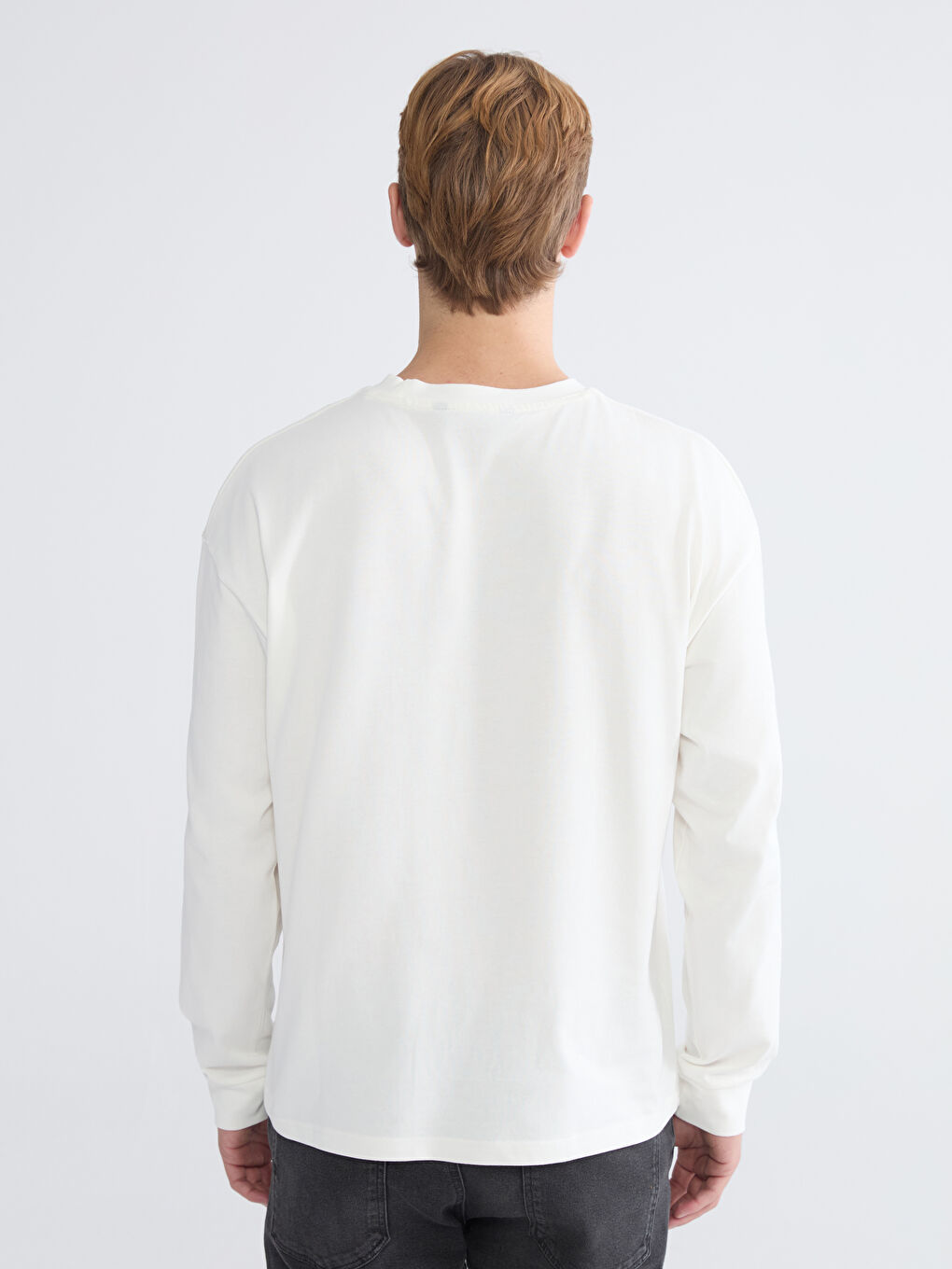 Ekru Bisiklet Yaka Uzun Kollu Erkek Tişört-3