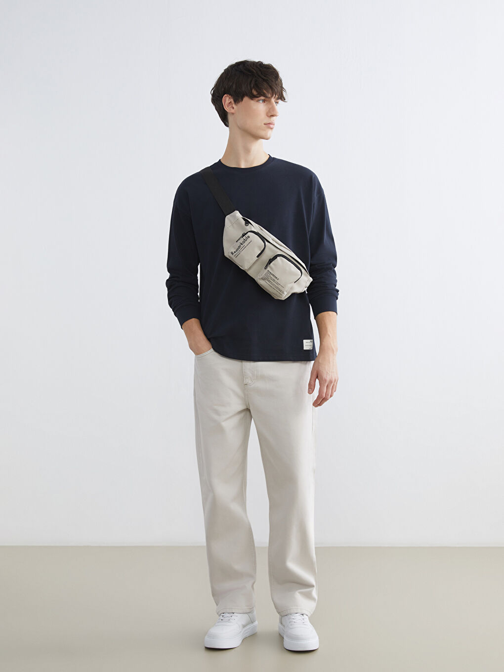 Lacivert Bisiklet Yaka Uzun Kollu Erkek Tişört-1