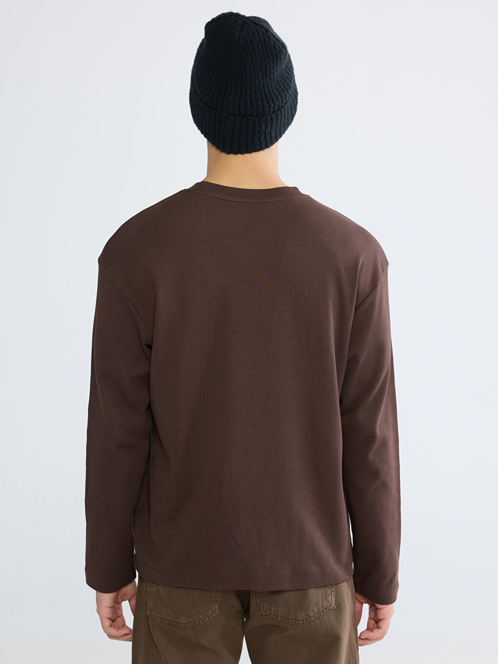 Kahverengi Bisiklet Yaka Erkek Sweatshirt-3