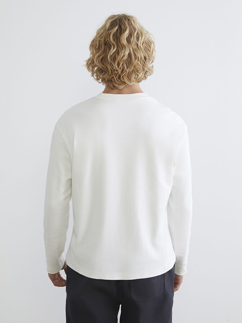 Ekru Bisiklet Yaka Erkek Sweatshirt-3