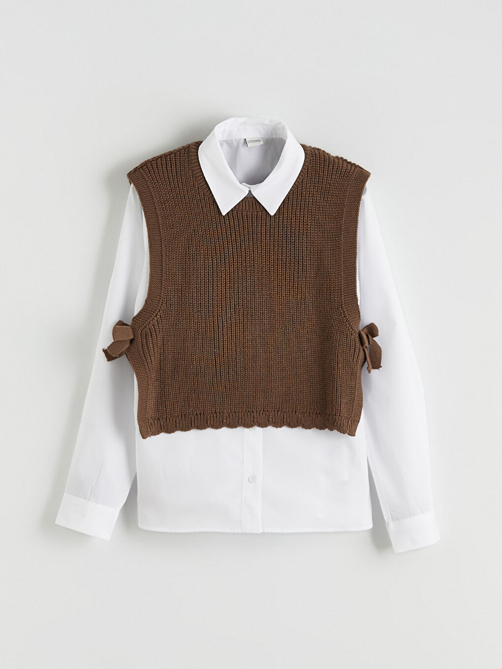 Kahverengi Uzun Kollu Kız Çocuk Gömlek