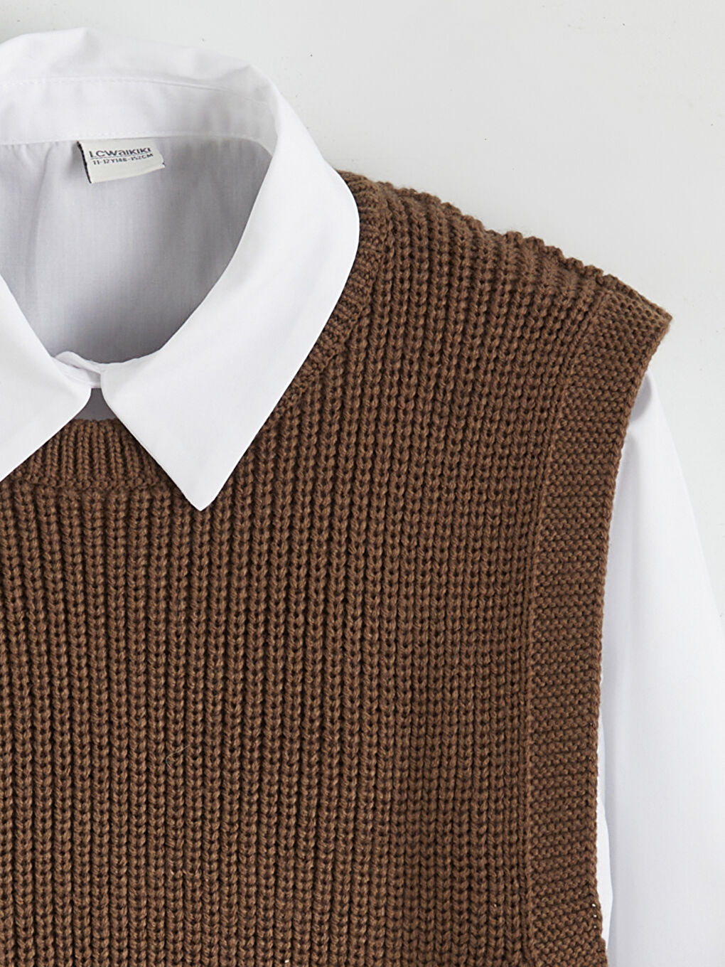 Kahverengi Uzun Kollu Kız Çocuk Gömlek-1