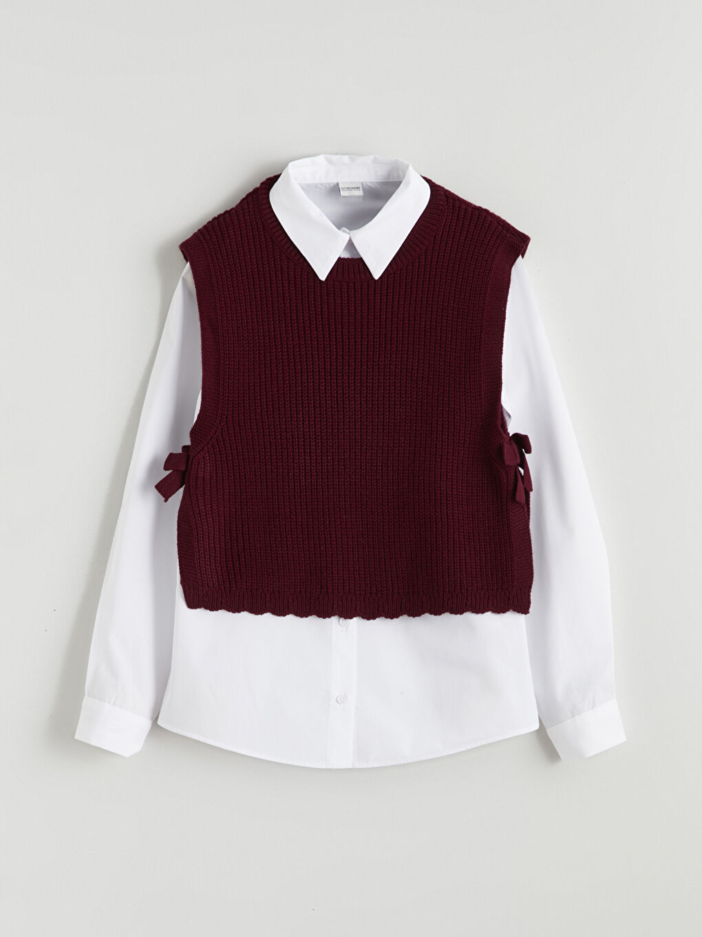 Bordo Uzun Kollu Kız Çocuk Gömlek