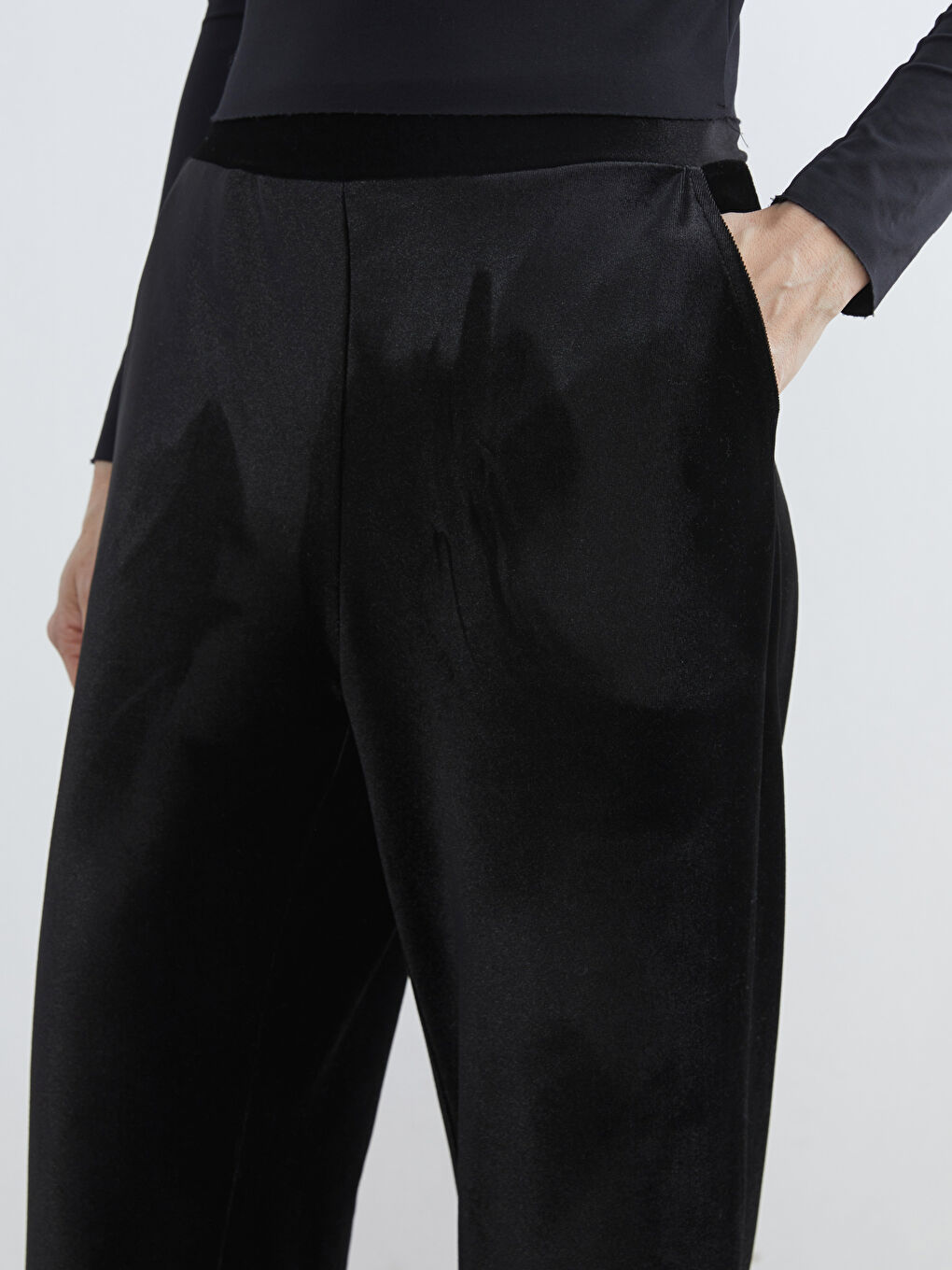 Elasticated Waist Velvet Women's Trousers-2