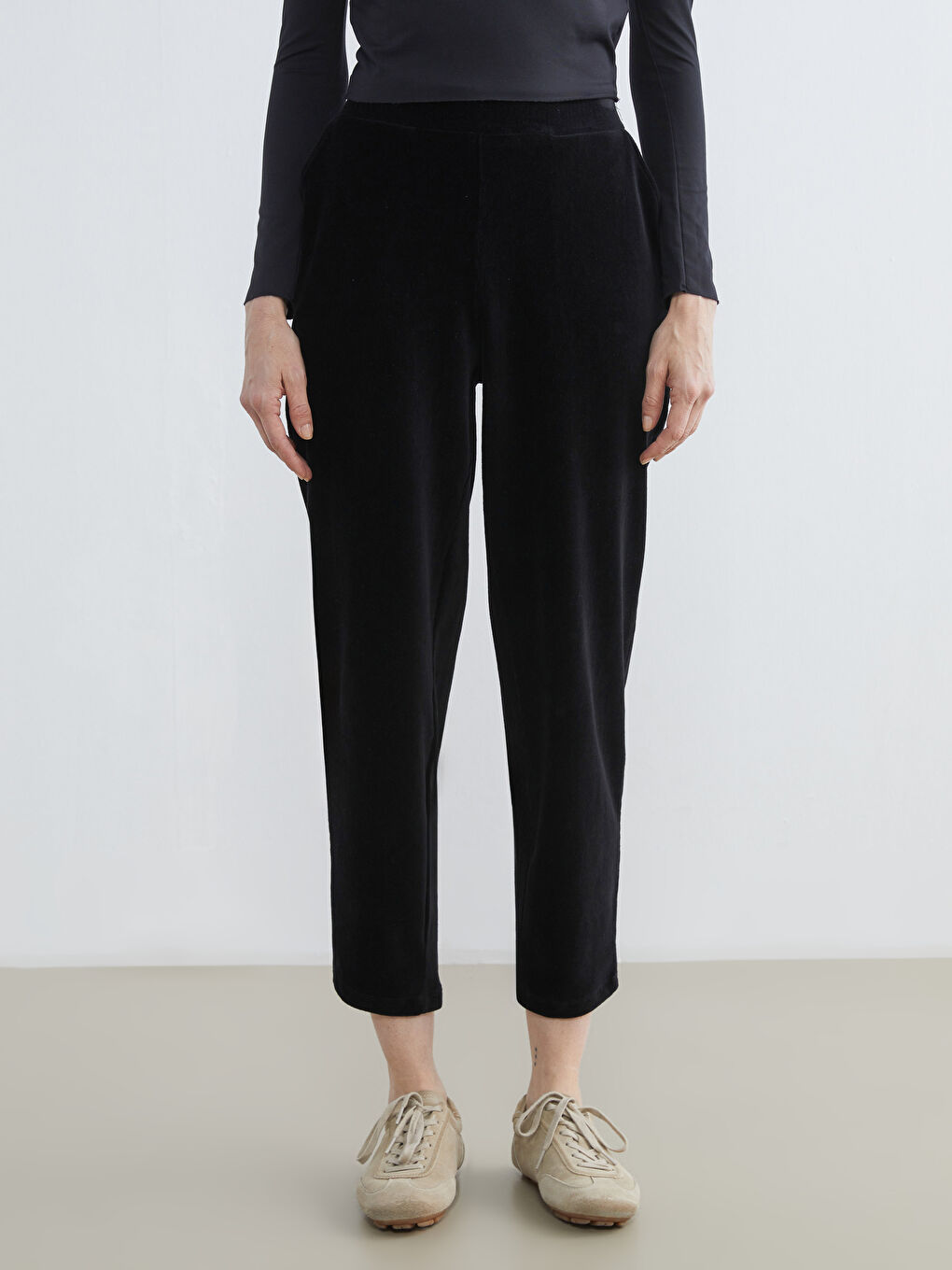 Beli Lastikli Kadife Kadın Pantolon-1