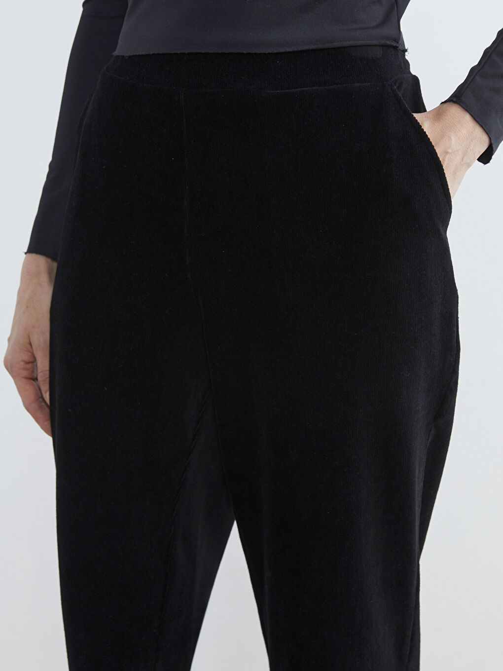 Beli Lastikli Kadife Kadın Pantolon-2