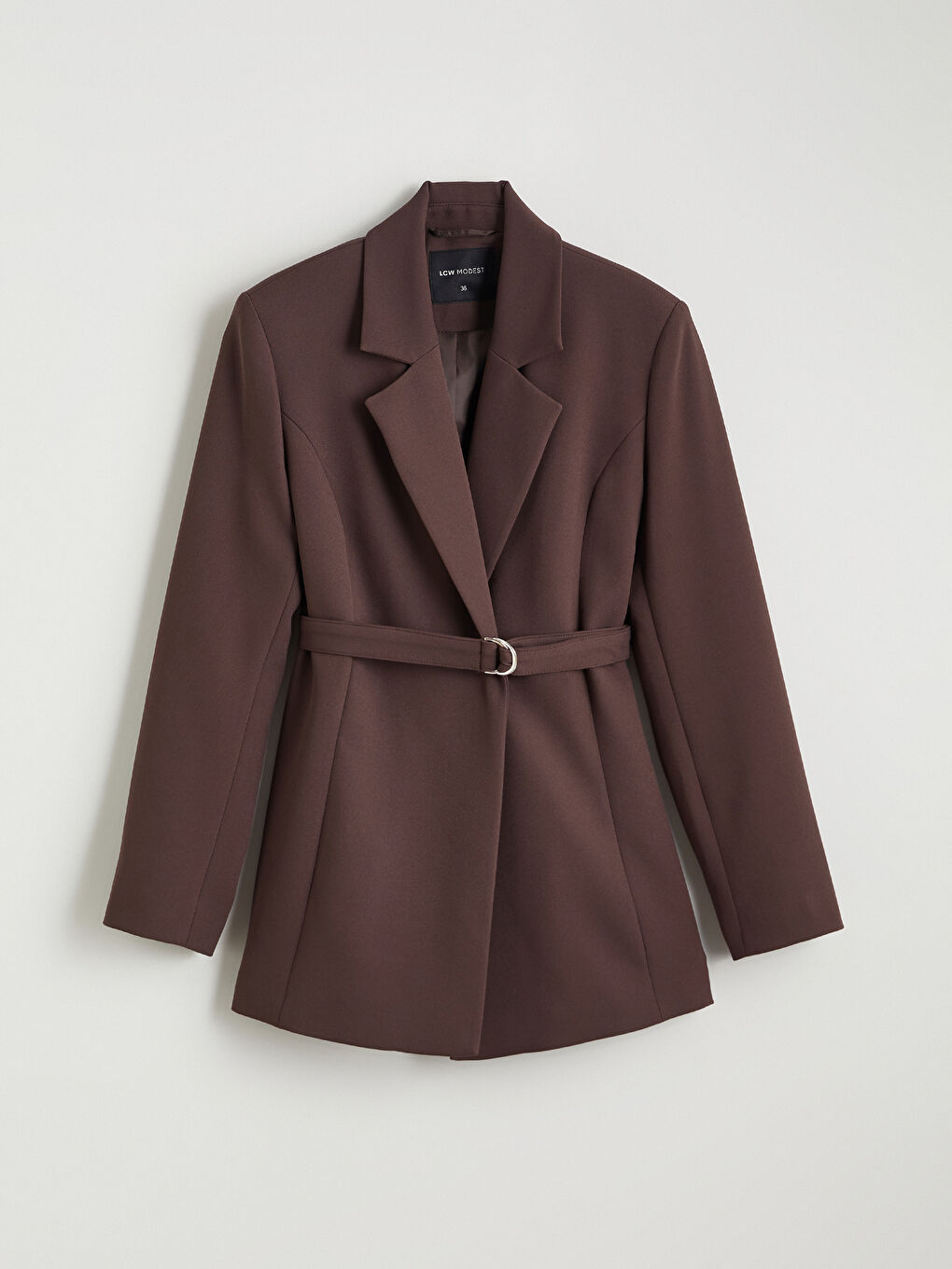 Kahverengi Beli Kemerli Kadın Blazer Ceket-4