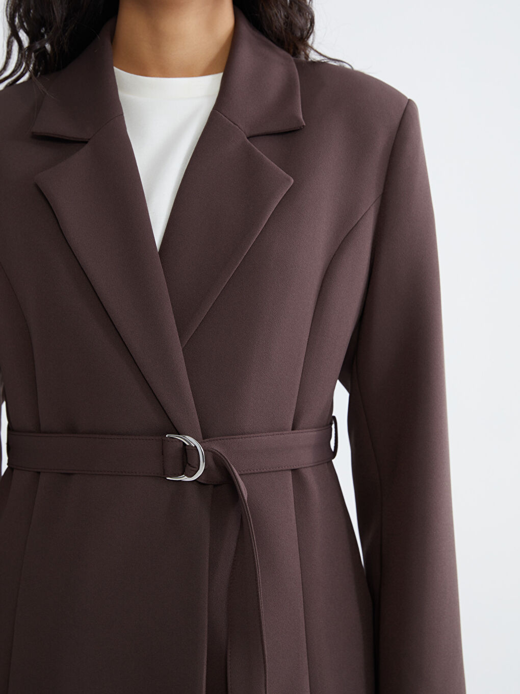 Kahverengi Beli Kemerli Kadın Blazer Ceket-2