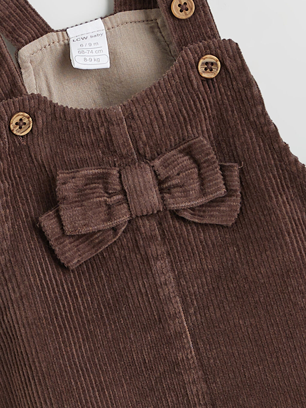 Kahverengi Kadife Kız Bebek Salopet Elbise-1