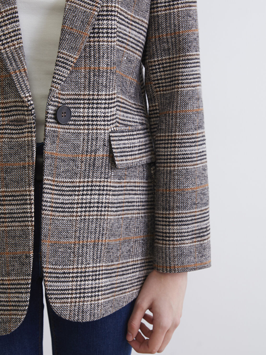 Kahverengi Ekose Kadın Kaşe Blazer Ceket-2