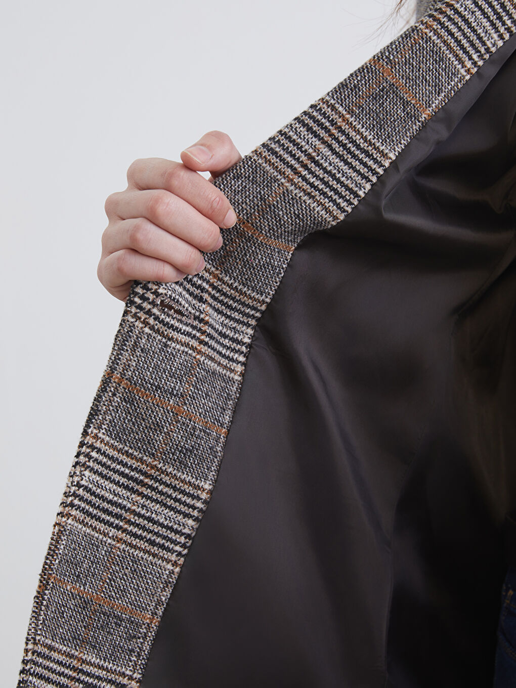 Kahverengi Ekose Kadın Kaşe Blazer Ceket-3