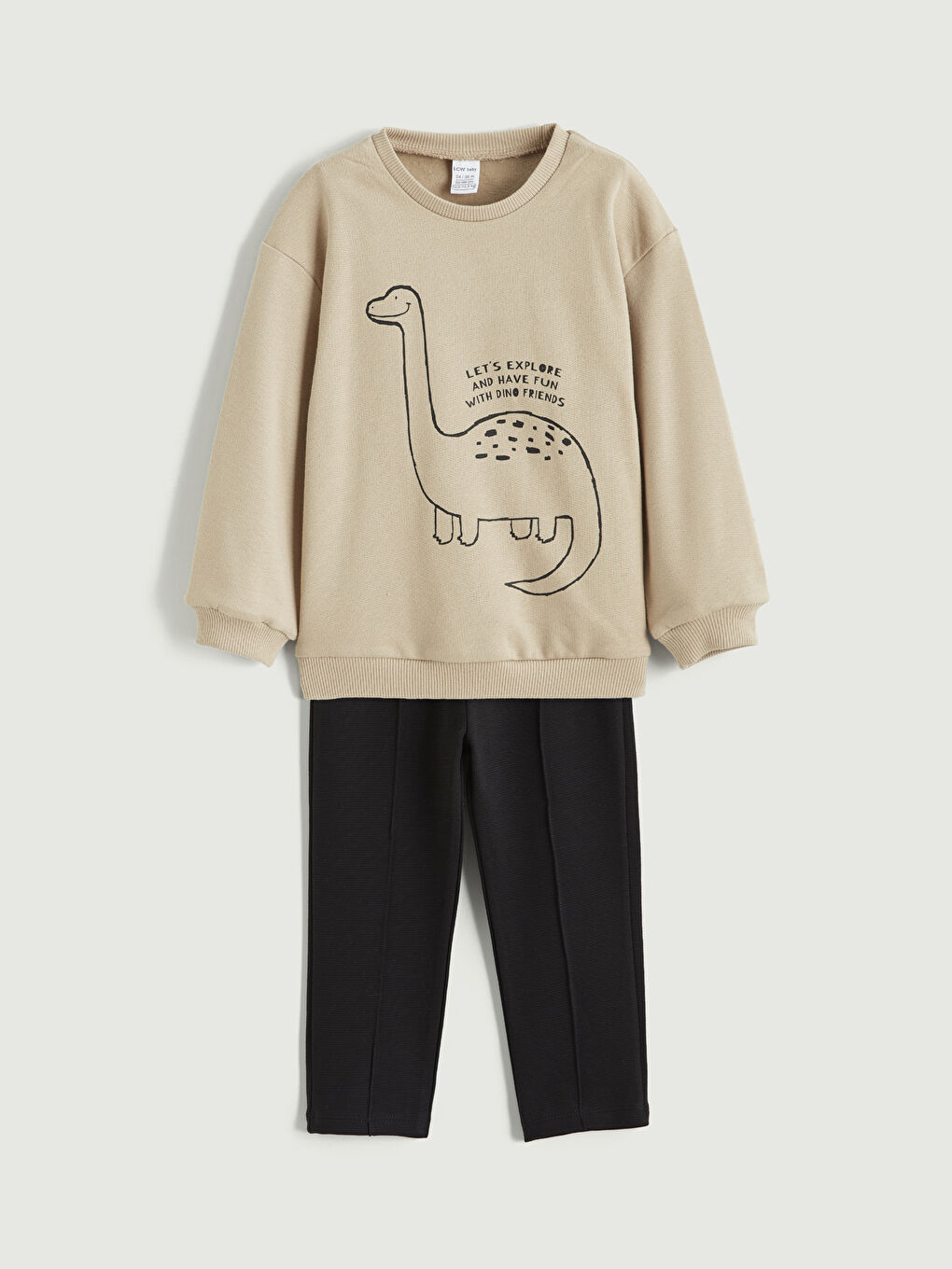 Bej Baskılı Erkek Bebek Sweatshirt ve Pantolon