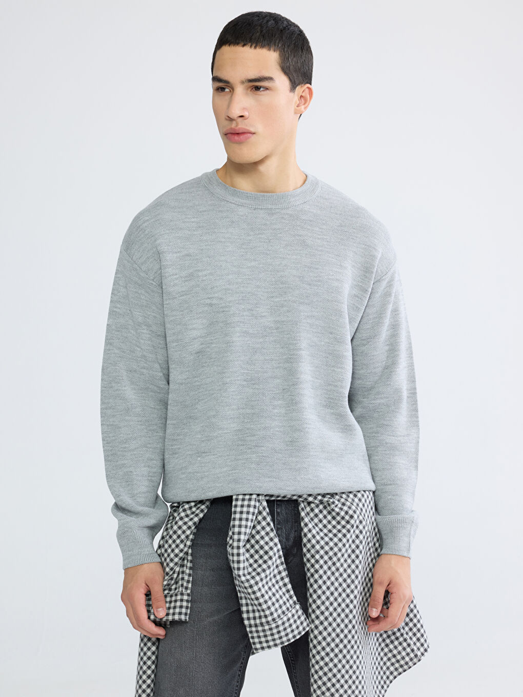 Gri Bisiklet Yaka Erkek Triko Kazak