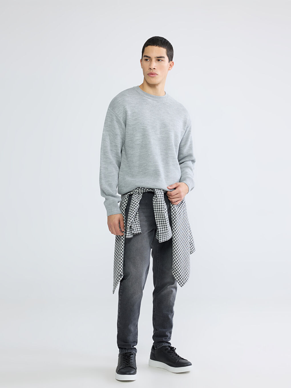 Gri Bisiklet Yaka Erkek Triko Kazak-1